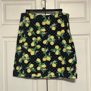 Talbots Summer Lemons Mini Skirt Size 12 Petite Blue Navy Yellow Pencil‎ Fruity